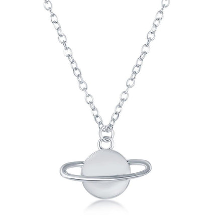 Sterling Silver Saturn Planet Necklace ,