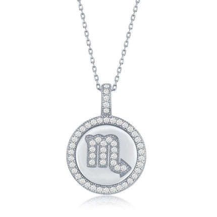 Sterling Silver Scorpio Zodiac Disc Pendant Chain ,