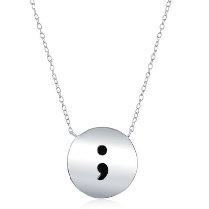 Sterling Silver Semicolon Disc Design Necklace ,