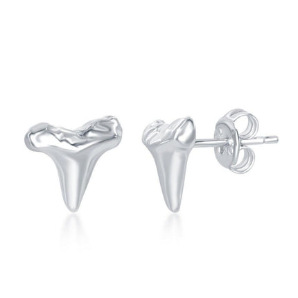 Sterling Silver Shark Tooth Stud Earrings ,