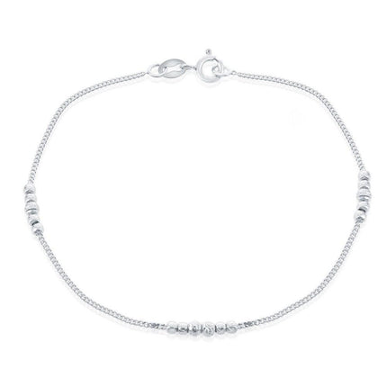 Sterling Silver Shiny and Diamond Cut Beads Bracelet, 7.5" ,