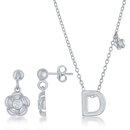 Sterling Silver Shiny "D" Necklace and Earrings Set ,