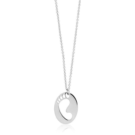 Sterling Silver Shiny Disc with Footprint Necklace ,