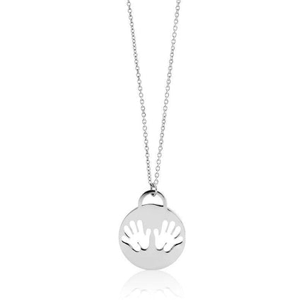Sterling Silver Shiny Disc with Handprints Necklace ,