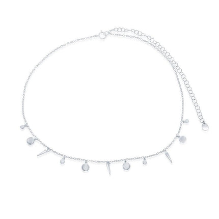 Sterling Silver Shiny Discs and Spikes Choker Necklace ,