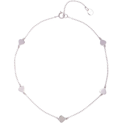 Sterling Silver Shiny Flat Heart Anklet ,