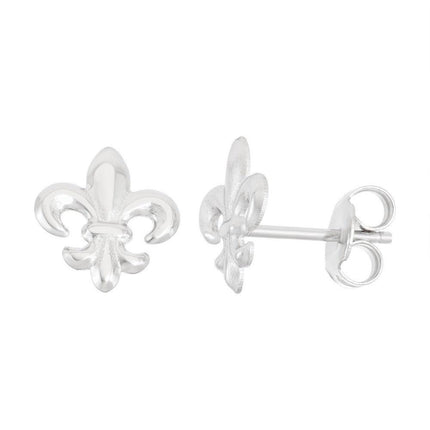Sterling Silver Shiny Fluer De Lis Stud Earrings ,