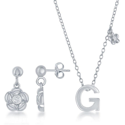 Sterling Silver Shiny "G" Necklace and Earrings Set ,