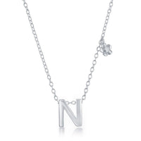 Sterling Silver Shiny "N" Necklace and Earrings Set ,