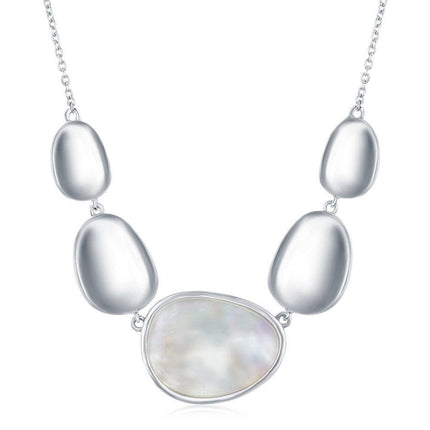 Sterling Silver Shiny Oval Discs with Center MOP Necklace ,