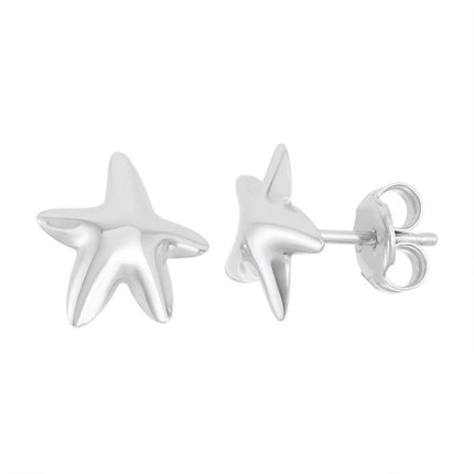 Sterling Silver Shiny Starfish Stud Earrings ,