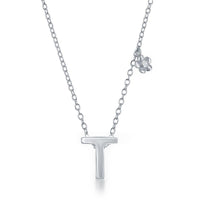Sterling Silver Shiny "T" Necklace and Earrings Set ,
