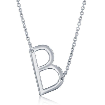 Sterling Silver Sideways B Initial Necklace ,