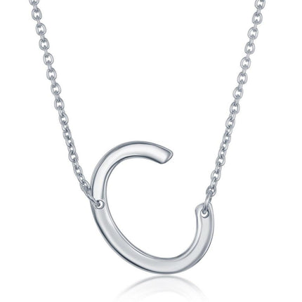 Sterling Silver Sideways C Initial Necklace ,