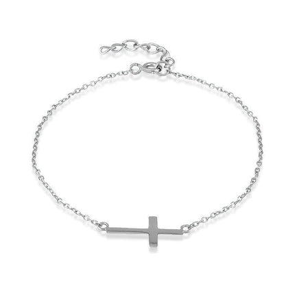 Sterling Silver Sideways Cross Bracelet, 7" ,