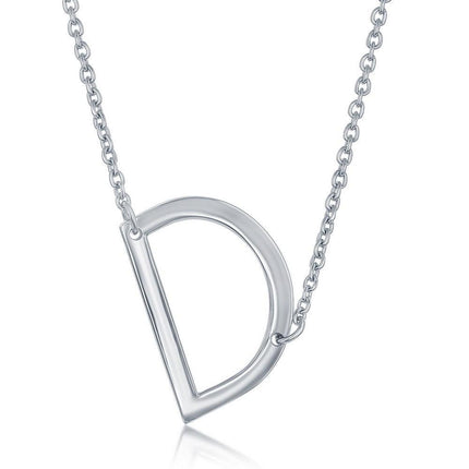 Sterling Silver Sideways D Initial Necklace ,