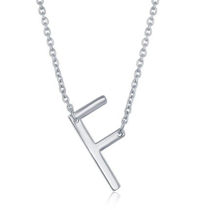 Sterling Silver Sideways F Initial Necklace ,