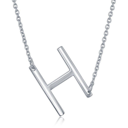 Sterling Silver Sideways H Initial Necklace ,