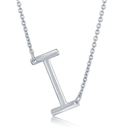 Sterling Silver Sideways I Initial Necklace ,