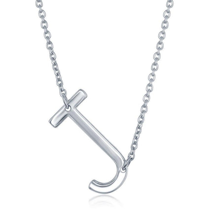 Sterling Silver Sideways J Initial Necklace ,