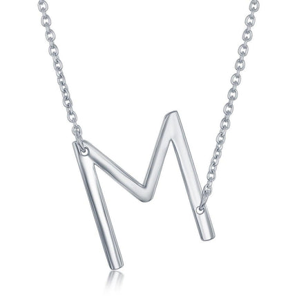 Sterling Silver Sideways M Initial Necklace ,