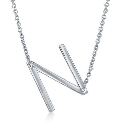 Sterling Silver Sideways N Initial Necklace ,