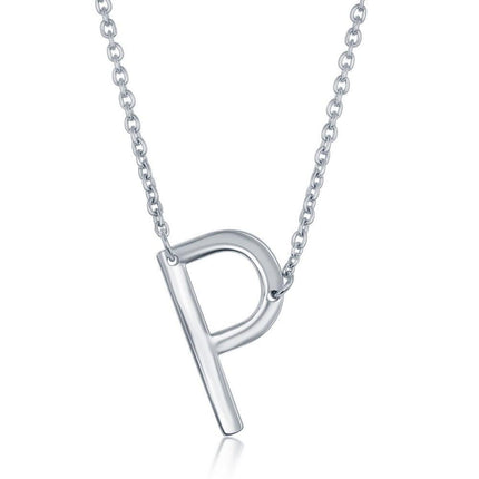 Sterling Silver Sideways P Initial Necklace ,