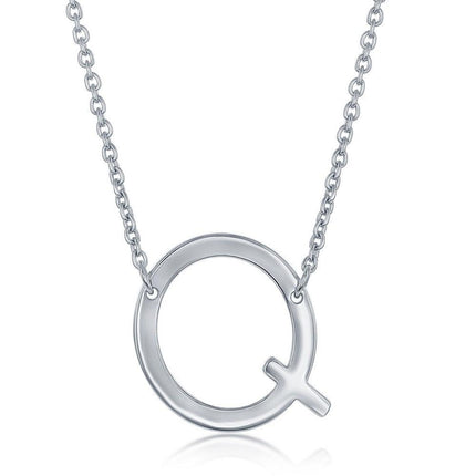 Sterling Silver Sideways Q Initial Necklace ,