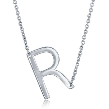 Sterling Silver Sideways R Initial Necklace ,