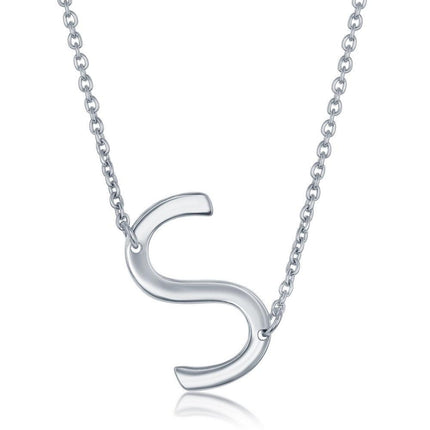 Sterling Silver Sideways S Initial Necklace ,