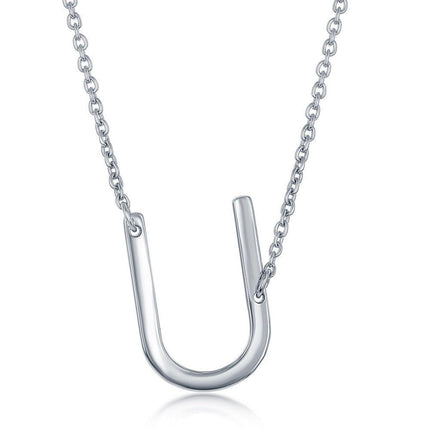 Sterling Silver Sideways U Initial Necklace ,