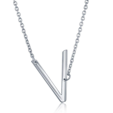 Sterling Silver Sideways V Initial Necklace ,