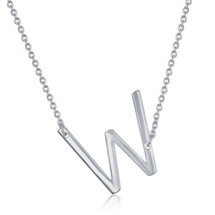 Sterling Silver Sideways W Initial Necklace ,