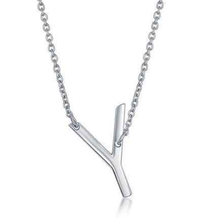 Sterling Silver Sideways Y Initial Necklace ,