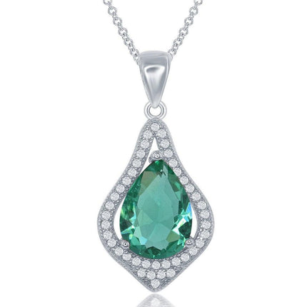 Sterling Silver Simulated Emerald Teardrop Pendant ,