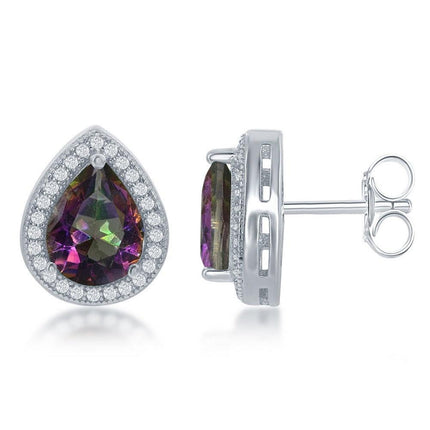 Sterling Silver Simulated Rainbow Teardrop Earrings ,