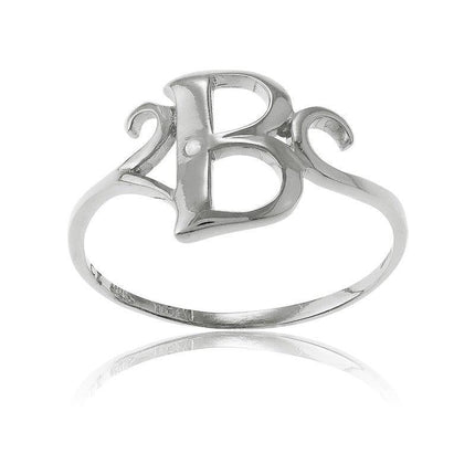 Sterling Silver Single CZ "B" Ring, Size 6 ,