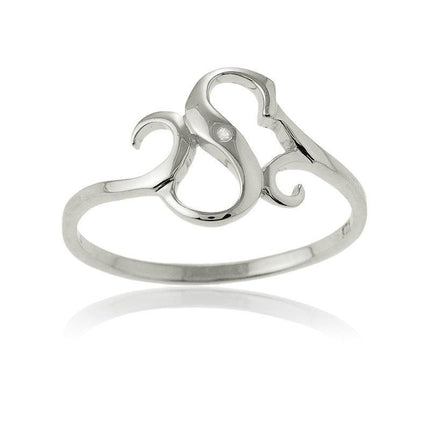 Sterling Silver Single CZ "S" Ring, Size 7 ,