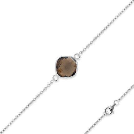 Sterling Silver Single Smokey Topaz Gemstone Bracelet, 7" ,