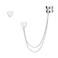 Sterling Silver Single Stud with Cuff Heart Earrings ,