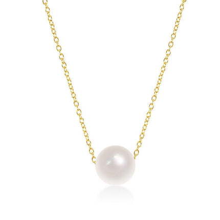 Sterling Silver Single Threaded Freshwater Pearl Necklace - Gold Plated ,