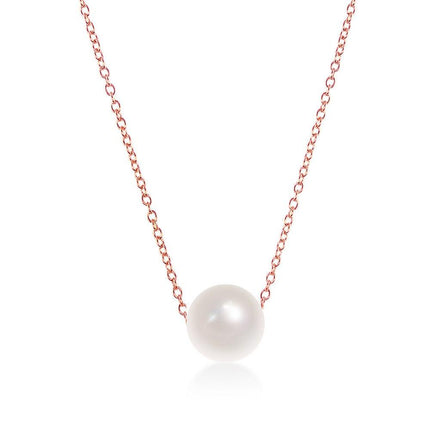 Sterling Silver Single Threaded Freshwater Pearl Necklace - Rose Gold Plated ,