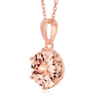 Sterling Silver Six-Prong 10mm Round Morganite CZ Pendant - Rose Gold Plated ,