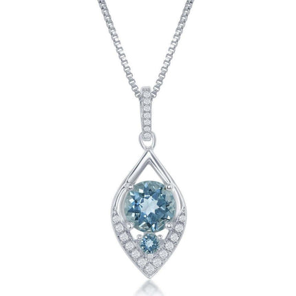Sterling Silver Sky Blue Marquise Shaped Necklace ,