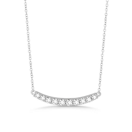 Sterling Silver Slightly Curved CZ Bar Necklace ,