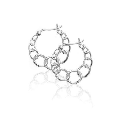 Sterling Silver Small and Large Circle Link Hoop Earrings ,