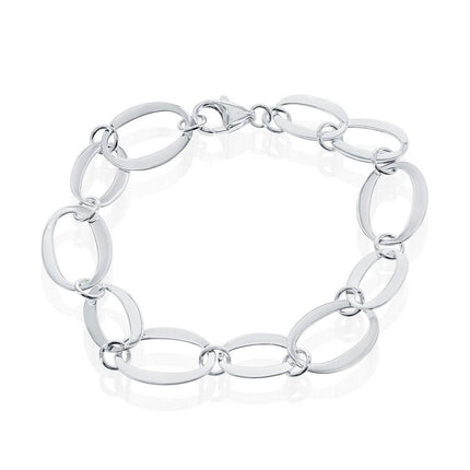 Sterling Silver Small and Large Oval Alternating Bracelet, 8" ,
