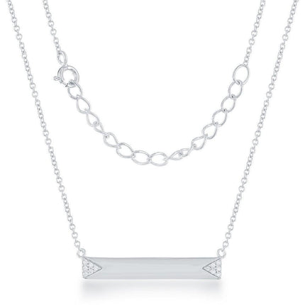 Sterling Silver Small Bar with CZ Edges Bar Necklace ,
