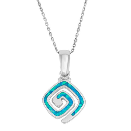 Sterling Silver Small Blue Inlay Opal Swirl Pendant ,