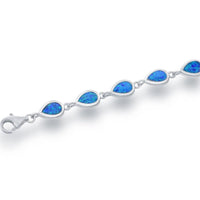 Sterling Silver Small Blue Inlay Opal Teardrop Link Bracelet, 7" ,